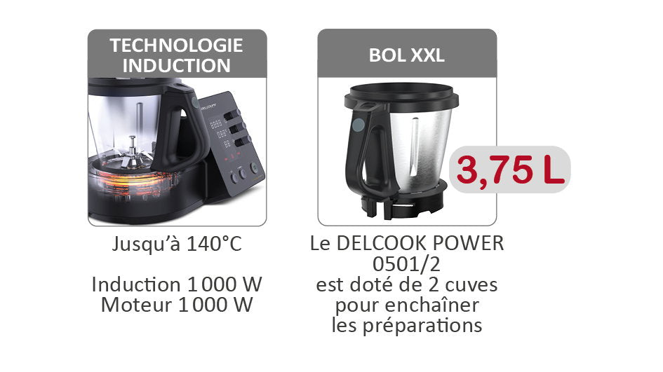 Robot-cuiseur DELCOOK POWER à induction - cuve 3,75 L