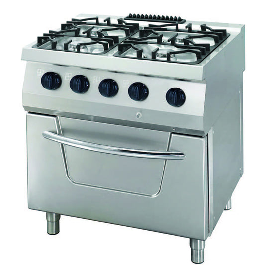 Cuisinière - 4 brûleurs + four GN 2/1 - 34 kW - gamme 700 (prof. 70 cm) - gaz
