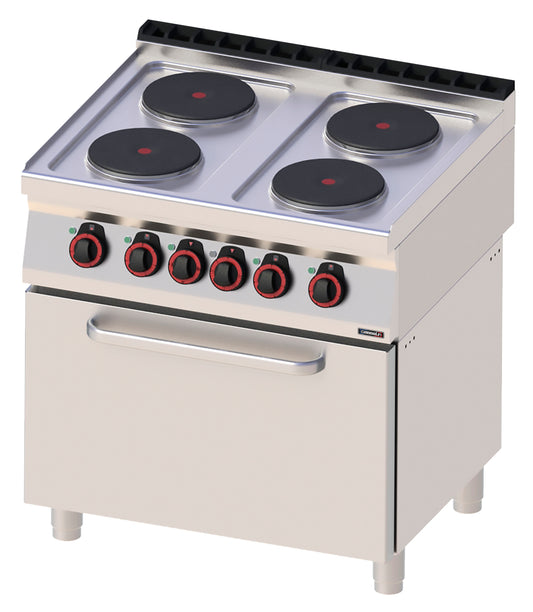 Fourneau électrique 4 feux avec four électrique statique GN 2/1 80 