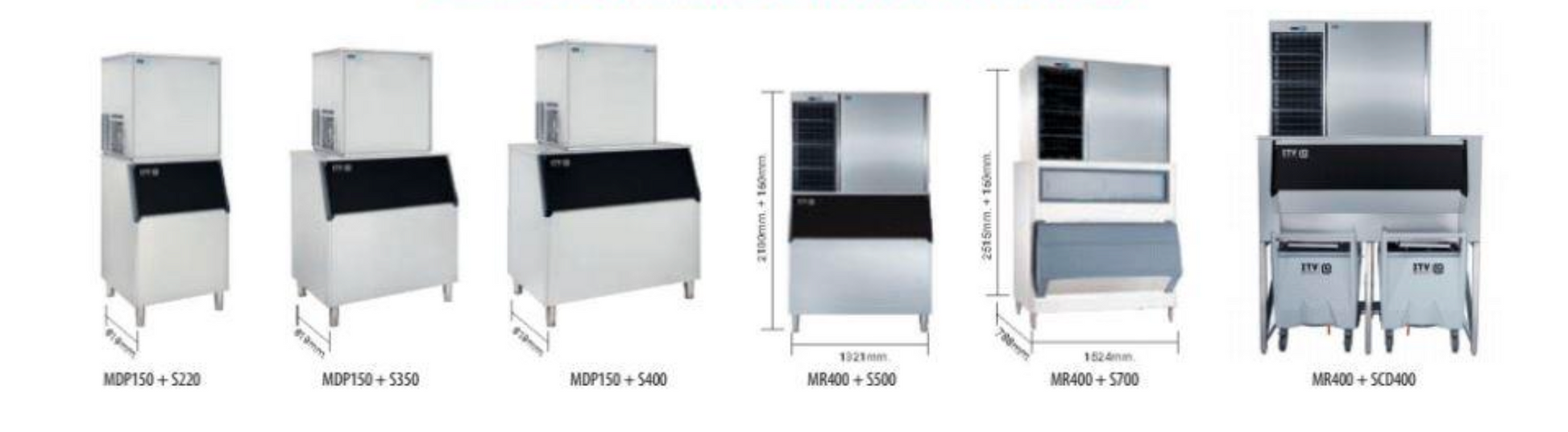 Exemples de combinaisons têtes GALA MDP150 et MR400 avec bacs de stockage ITV