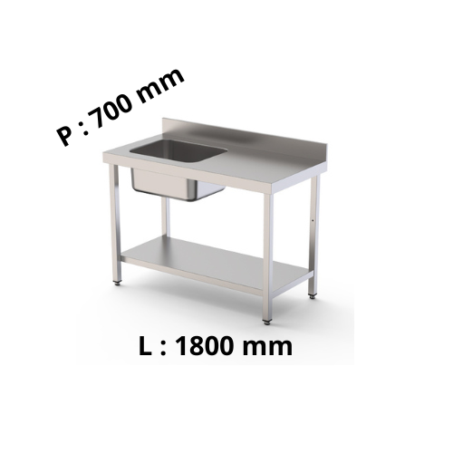 Tables du Chef - évier à gauche avec étagère - avec dosseret - P700