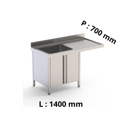 Plonge simple bac avec passage lave-vaisselle sur placard fermé P700