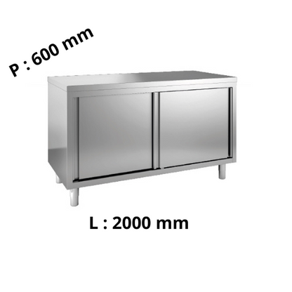 Meuble de rangement inox - Central - Hauteur réglable 850 à 900 - Portes coulissantes - P600