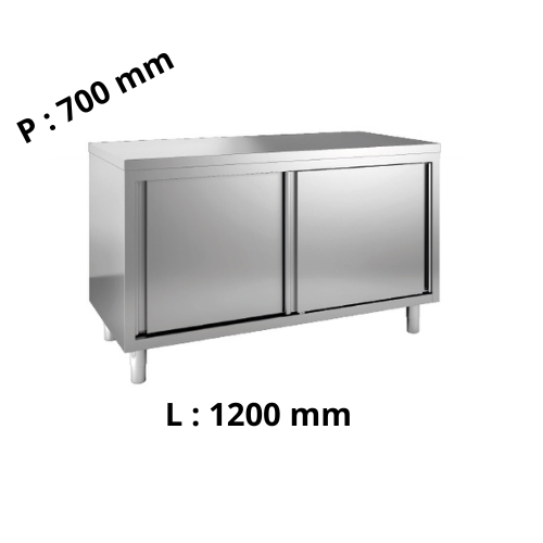 Meuble de rangement inox - Central - Hauteur réglable 850 à 900 - Portes coulissantes - P700