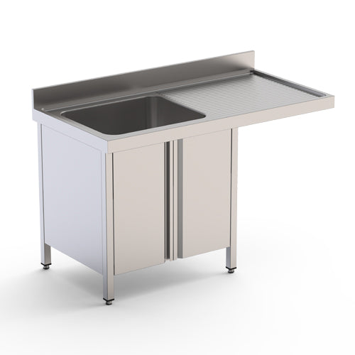 Plonge simple bac avec passage lave-vaisselle sur placard fermé P600