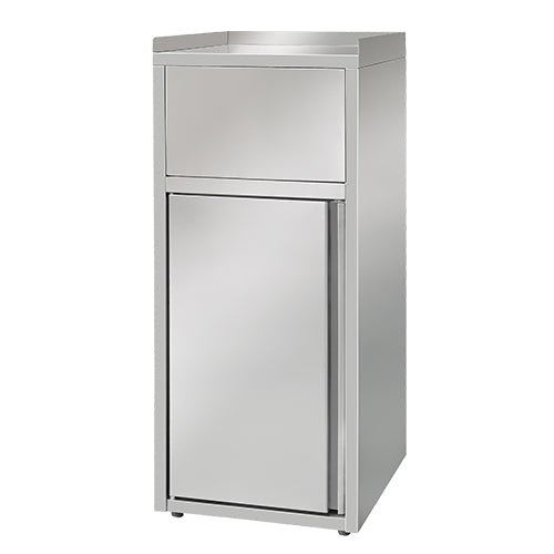 Poubelle inox en salle - placard pour poubelle et repose plateau