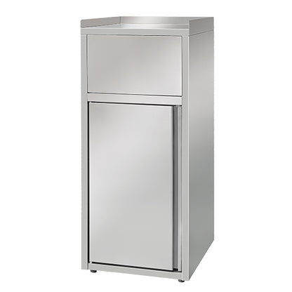 Poubelle inox en salle - placard pour poubelle et repose plateau