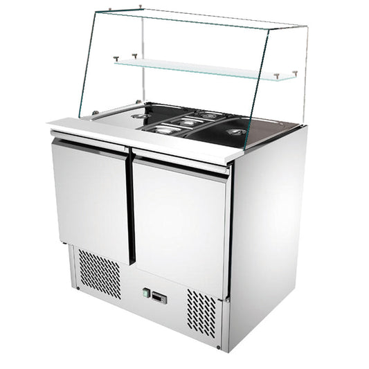 THS900VG - Saladette réfrigérée 2 Portes + Vitres droites , 900 x 700 x 1330 mm