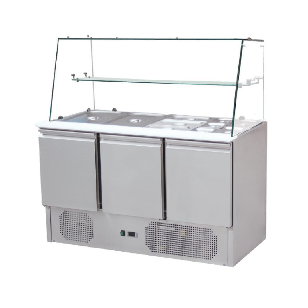 Saladette réfrigérée 3 portes + Vitres doit - 1365 x 700 x 1330 mm - Skyrainbow THS903VG