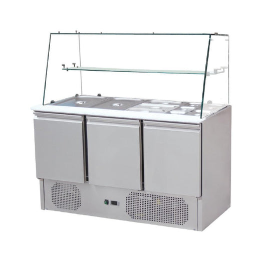 THS903VG - Saladette réfrigérée 3 portes + Vitres doit - 1365 x 700 x 1330 mm