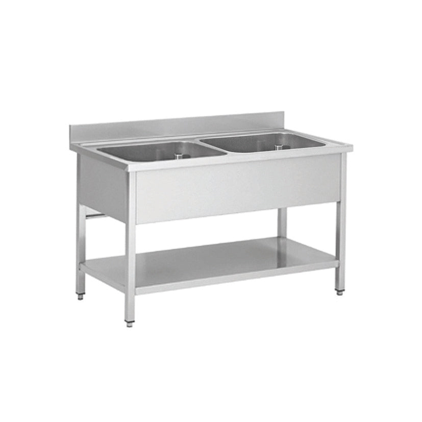 Plonge en inox - 2 Bacs sans égouttoir, 1000 x 600x 850 mm - Skyrainbow THSTR106BM2