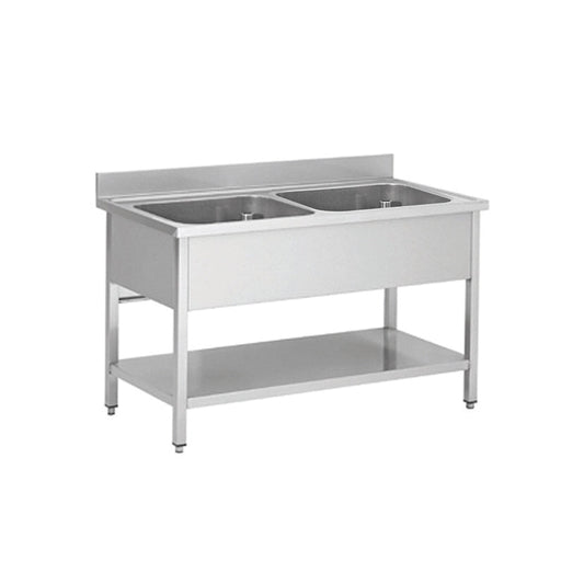 THSTR127BM2 - Plonge en inox - 2 Bacs sans égouttoir , 1200 x 700 x850 mm