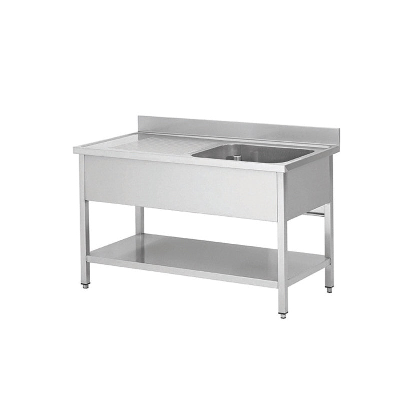 Plonge en inox - 1 Bac - égouttoir à gauche, 1200 x 700 x850 mm - Skyrainbow THSTR127BR1