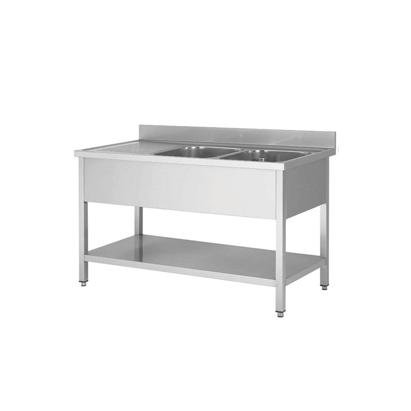 Plonge en inox - 2 Bacs - égouttoir à gauche, 1600 x 700 x850 mm - Skyrainbow THSTR167BR2