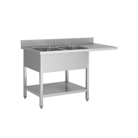 THSTR167SBL2 - Plonge lave vaisselle - 2 Bacs - égouttoir à droite , 1600 x 700 x850 mm