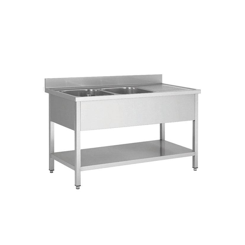 Plonge en inox - 2 Bacs - égouttoir à droite, 1800 x 700 x850 mm - Skyrainbow THSTR187BL2