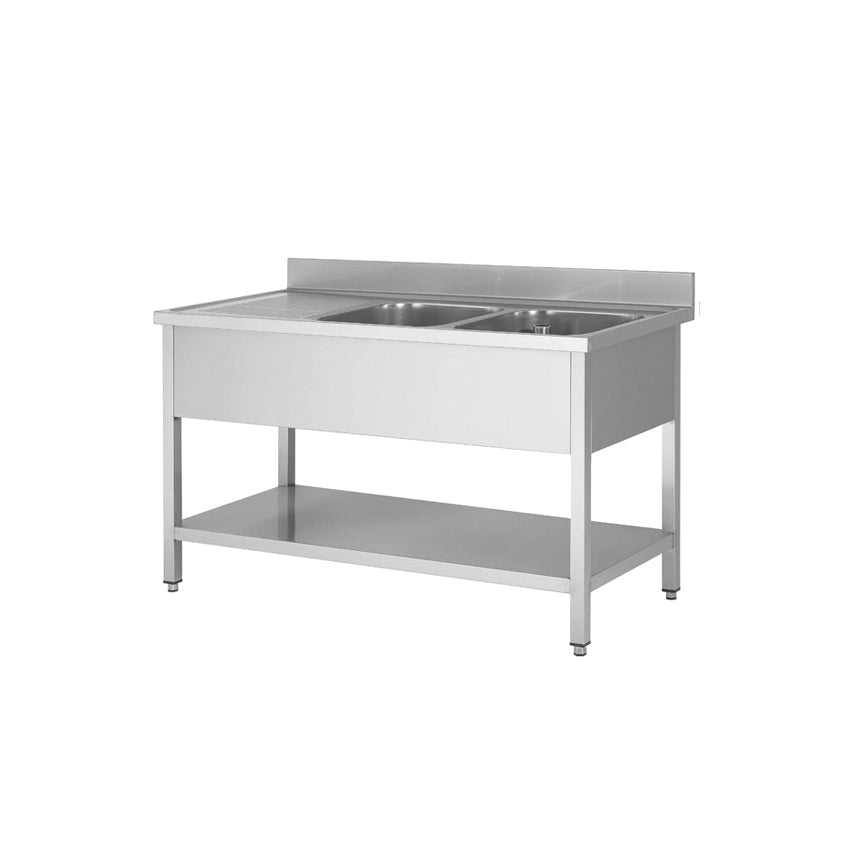Plonge en inox - 2 Bac - égouttoir à gauche - Skyrainbow THSTR147BR2