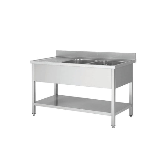 THSTR147BR2 - Plonge en inox - 2 Bac - égouttoir à gauche , 1400 x 700 x850+100 mm