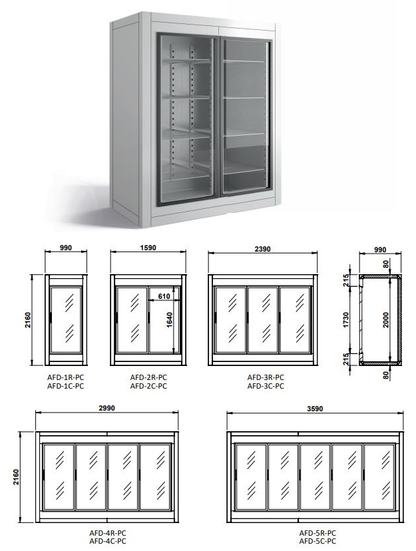 Armoire froide démontable à portes vitrées CORECO - vue d'ensemble et dimensions