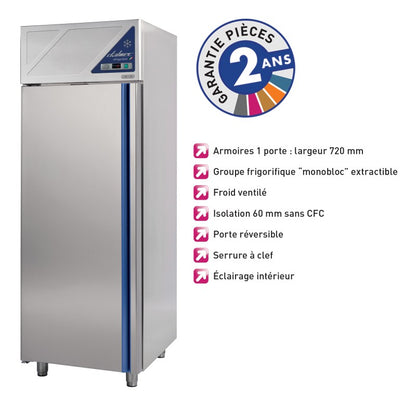 Armoire réfrigérée négative -18/-22°C - 1 porte pleine - 600 L - Avec groupe logé - Dalmec