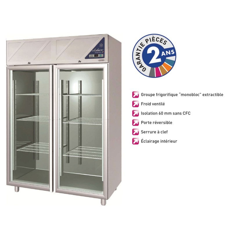 Armoire réfrigérée négative -18/-22°C - 2 portes vitrées - 1400 L - Avec groupe logé - Dalmec