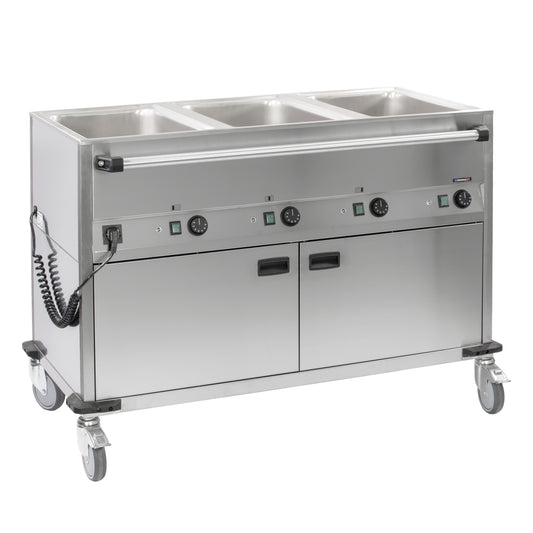 Chariot bain-marie à eau 3xGN 1/1 avec soubassement chauffant horizontal - Casselin