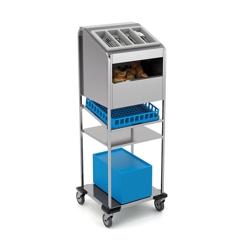 Chariot de distribution pour couverts/plateaux/verres et séparateur à pain - Rocam