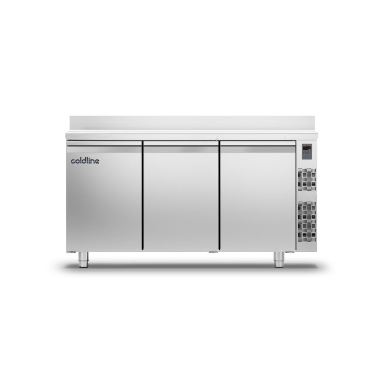 Table réfrigérée négative MASTER avec plan de travail adossé - Sans groupe - 3 portes - Prof 700 GN 1/1 - Coldline