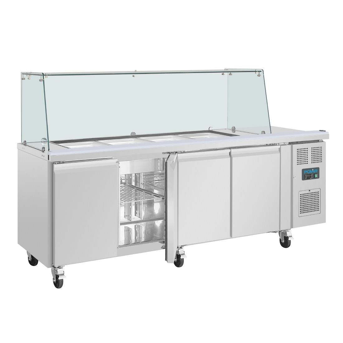 Comptoir à salade GN avec pare-haleine carré Polar Série U 4 portes - Polar - UA019
