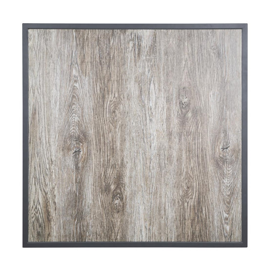 Plateau de table extérieur carré en verre trempé Bolero effet grain de bois bord gris 700 mm - Bolero - FU515