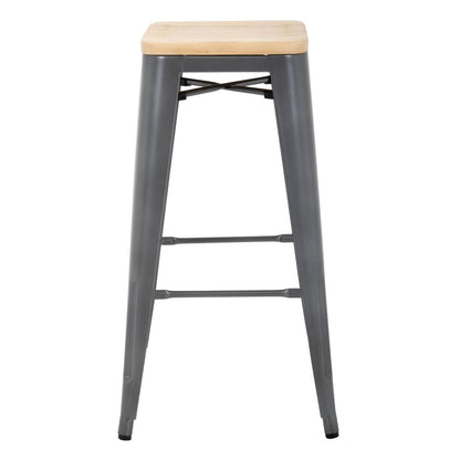 Tabouret bistro haut en acier gris avec assise en bois Bolero (lot de 4) - Bolero - GM639