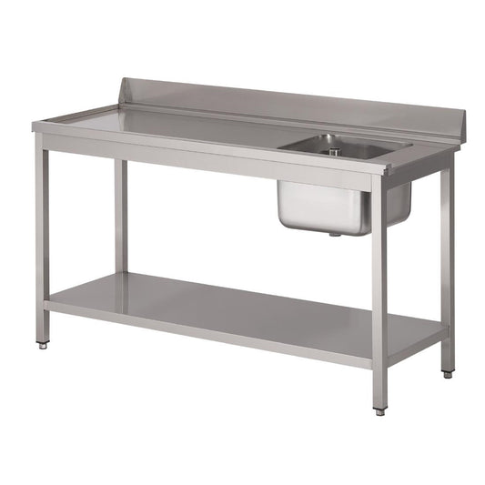 Table d'entrée lave-vaisselle inox avec bac à droite dosseret et tablette inférieure Gastro M 850x1400x700mm - Gastro M - DS463