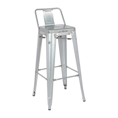 Tabouret haut en acier galvanisé avec dossier Bolero Bistro (lot de 4) - Bolero - DL877