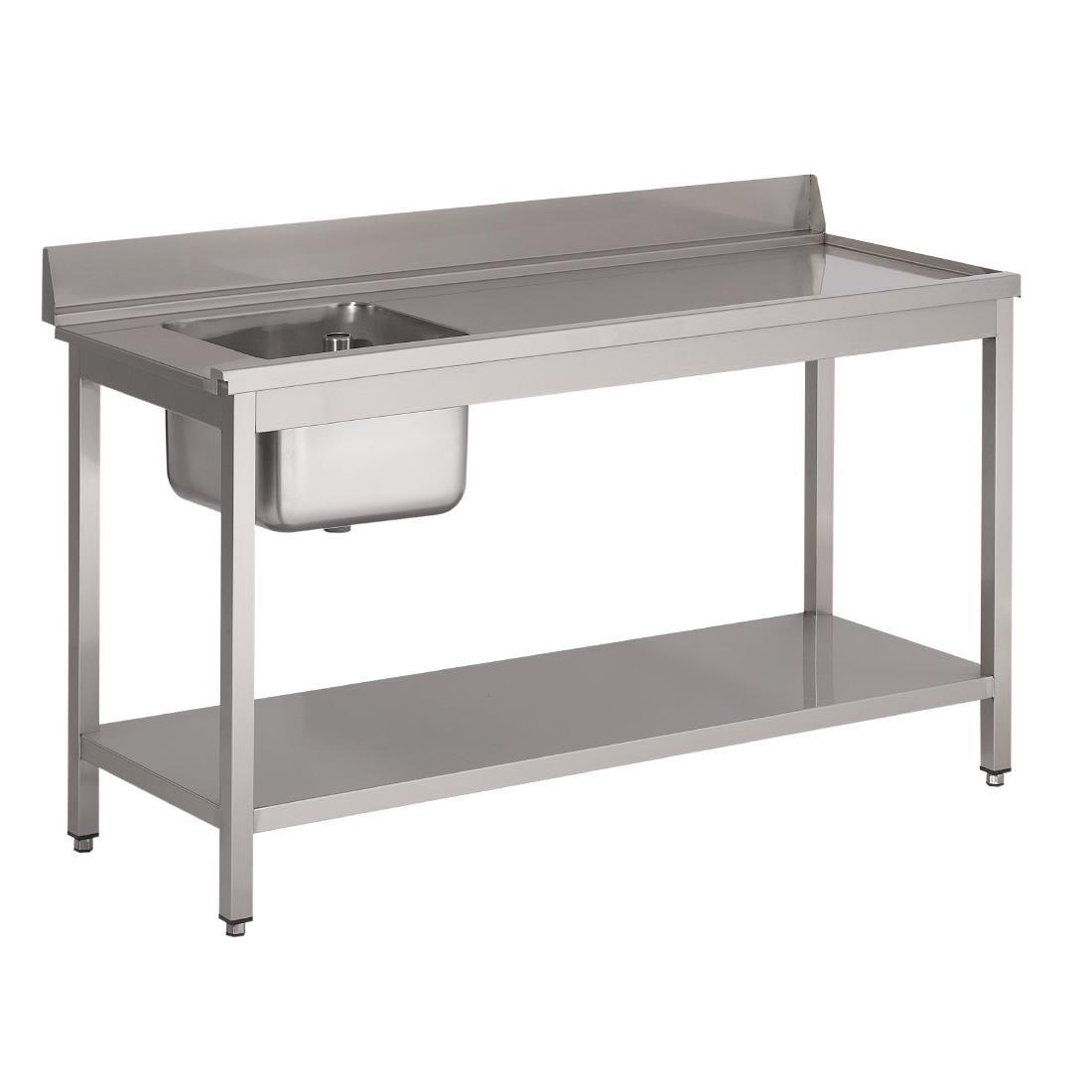 Table d'entrée lave-vaisselle inox avec bac à gauche dosseret et tablette inférieure Gastro M 850x1000x700mm - Gastro M - DS460