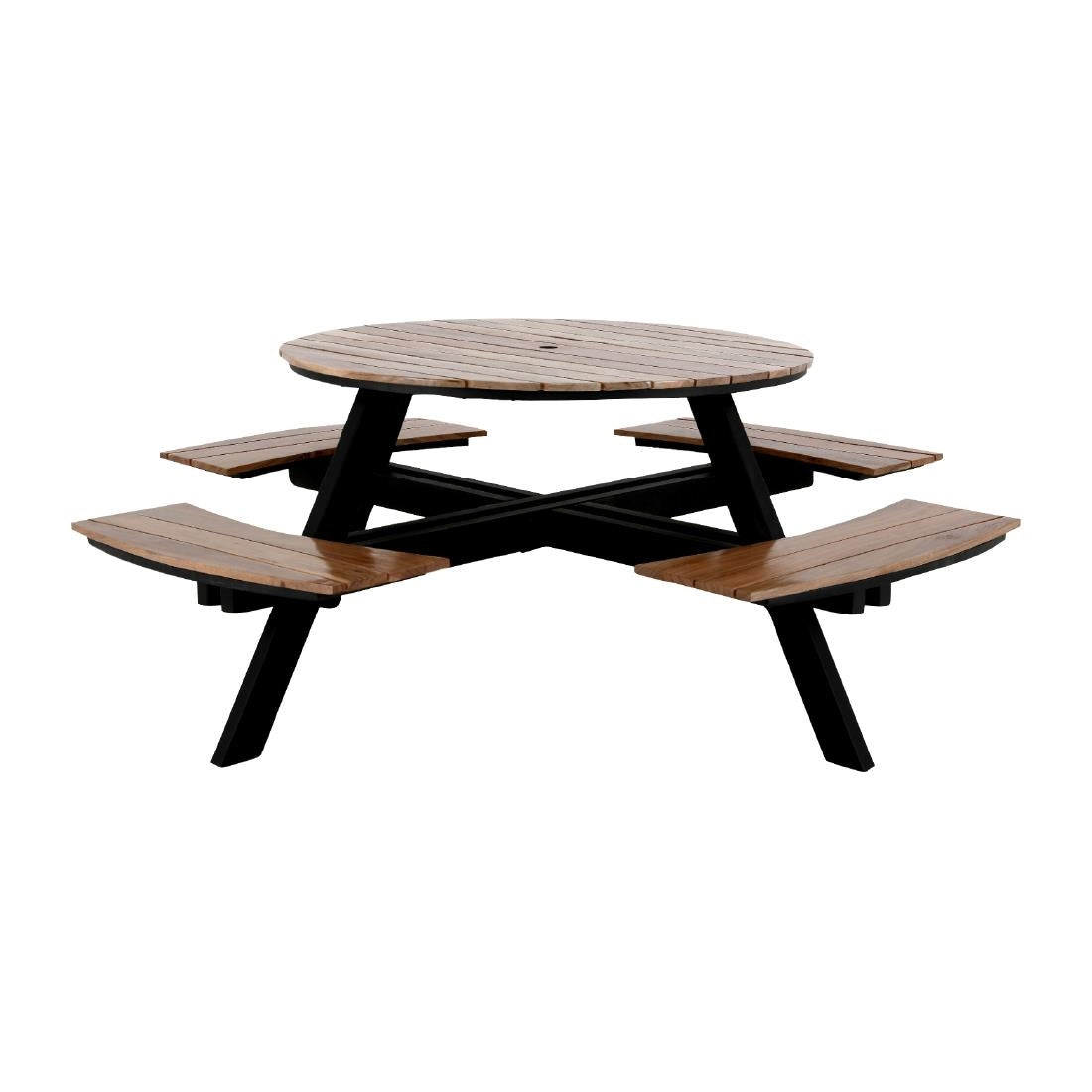 Ensemble table de pique-nique ronde Acacia avec bancs Bolero - Bolero - JE892