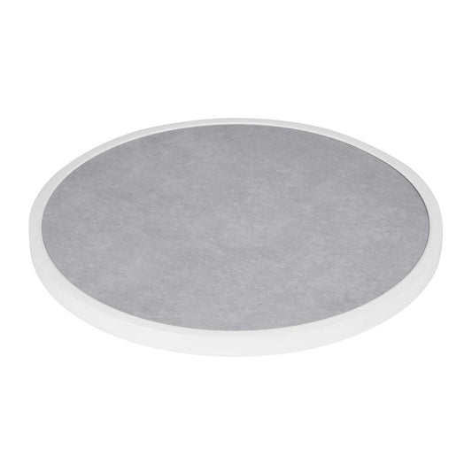 Plateau de table extérieur rond en verre trempé Bolero effet pierre gris clair bord blanc 580 mm - Bolero - DL485
