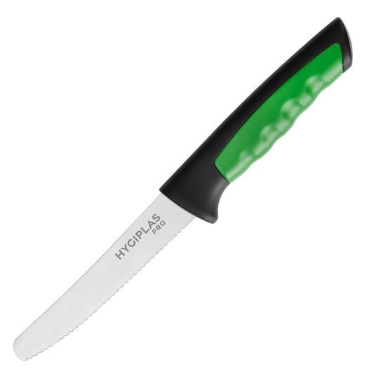 Couteau à tomate denté Hygiplas Pro vert 10cm - Hygiplas - JD222