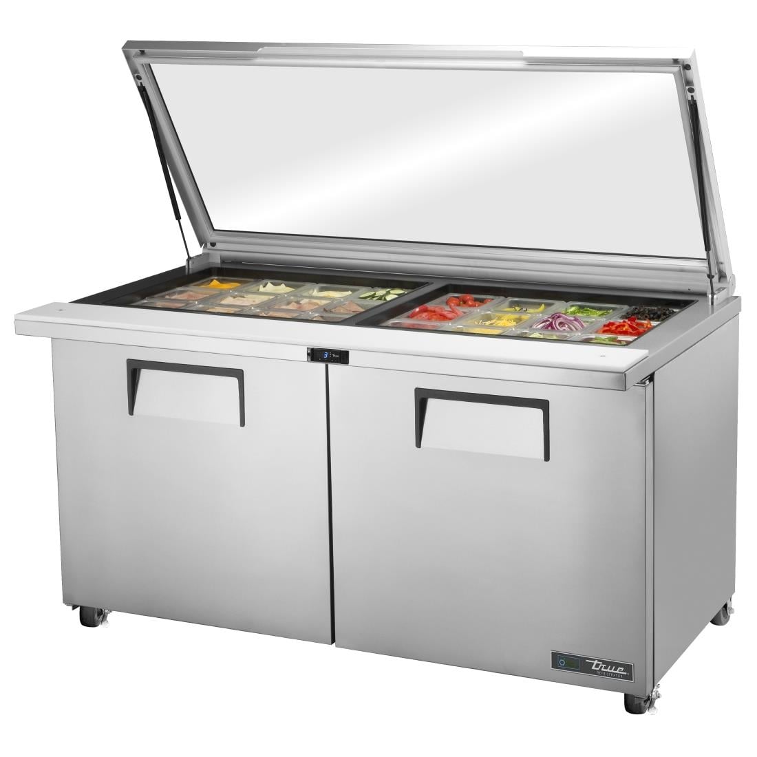 Table de préparation 24 bacs GN 1/6 avec couvercle en verre True TSSU-60-24M-B-ST-FGLID - TRUE - FB013