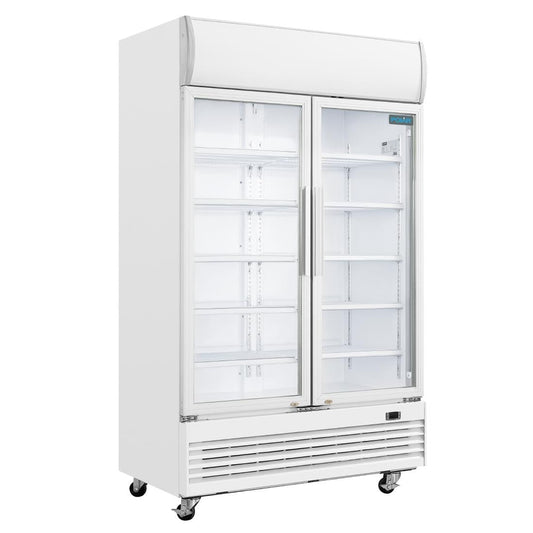 Armoire réfrigérée 2 portes vitrées à charnières avec caisson lumineux Polar Série G 950L - Polar - GE580