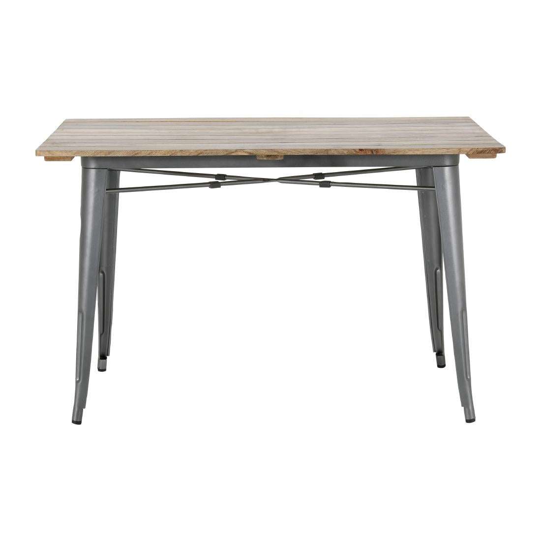 Table à manger à plateau à lattes en bois de manguier et piètement gris acier Bolero Bistro 1200 mm - Bolero - HZ811