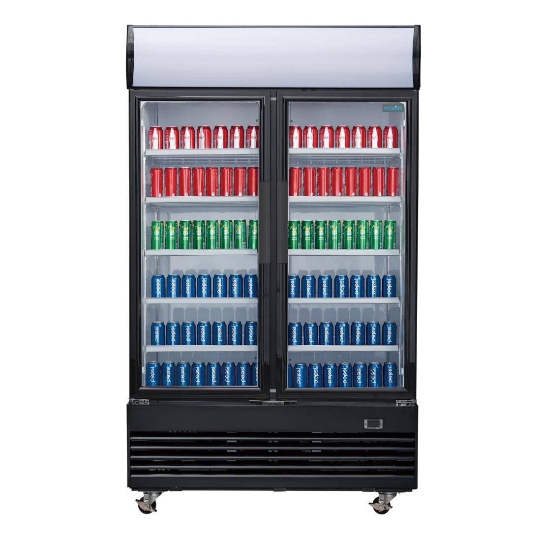 Vitrine réfrigérée positive 2 portes battantes avec caisson lumineux Polar Série G 950L noire - Polar - GM813