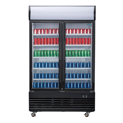Vitrine réfrigérée positive 2 portes battantes avec caisson lumineux Polar Série G 950L noire - Polar - GM813