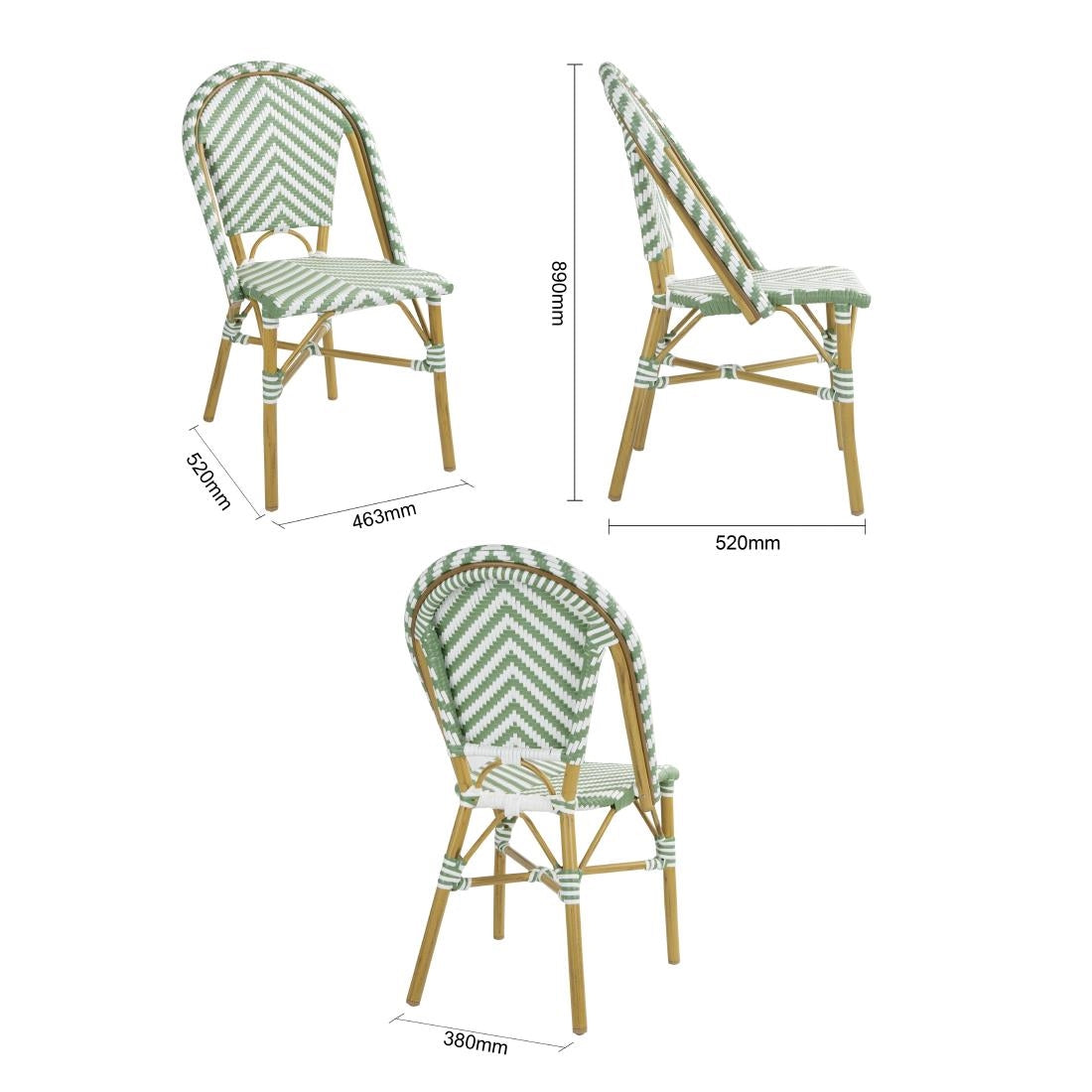Chaises style parisien en polyrotin PE Bolero vert clair (lot de 2) - Bolero - FU535