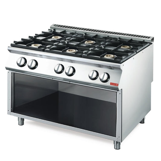 Fourneau gaz 6 feux vifs Gastro M 700 sur placard ouvert GM70/120PCG - Gastro M - GN082