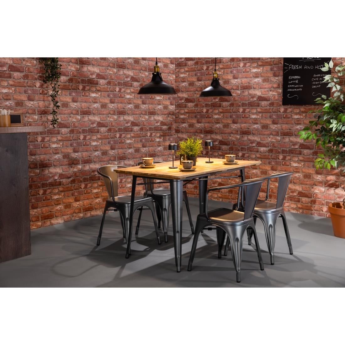 Table à manger à plateau à lattes en bois de manguier et piètement gris acier Bolero Bistro 1200 mm - Bolero - HZ811