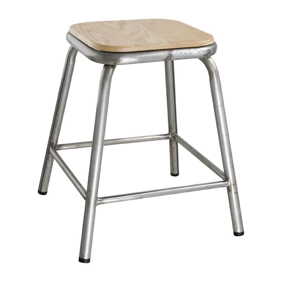 Tabouret bas en acier galvanisé avec assise en bois Bolero Cantina (lot de 4) - Bolero - DE478