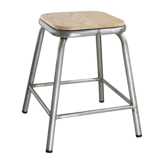 Tabouret bas en acier galvanisé avec assise en bois Bolero Cantina (lot de 4) - Bolero - DE478