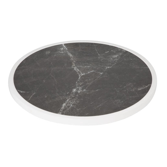 Plateau de table extérieur rond en verre trempé Bolero effet granit foncé bord blanc 580mm - Bolero - DL487