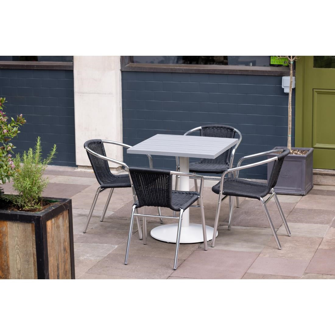 Fauteuils en rotin PE empilables Bolero noirs et aluminium (lot de 4) - Bolero - U507