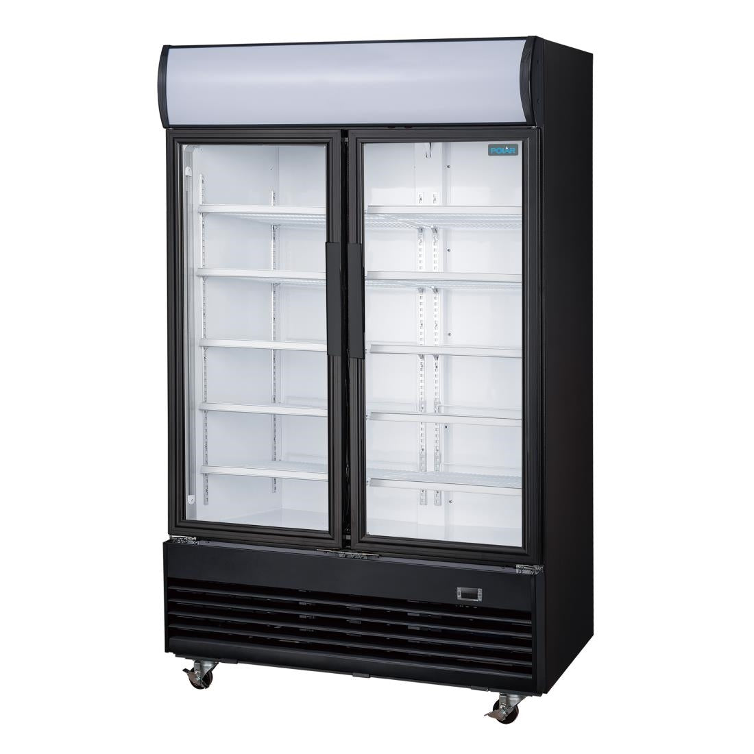 Vitrine réfrigérée positive 2 portes battantes avec caisson lumineux Polar Série G 950L noire - Polar - GM813